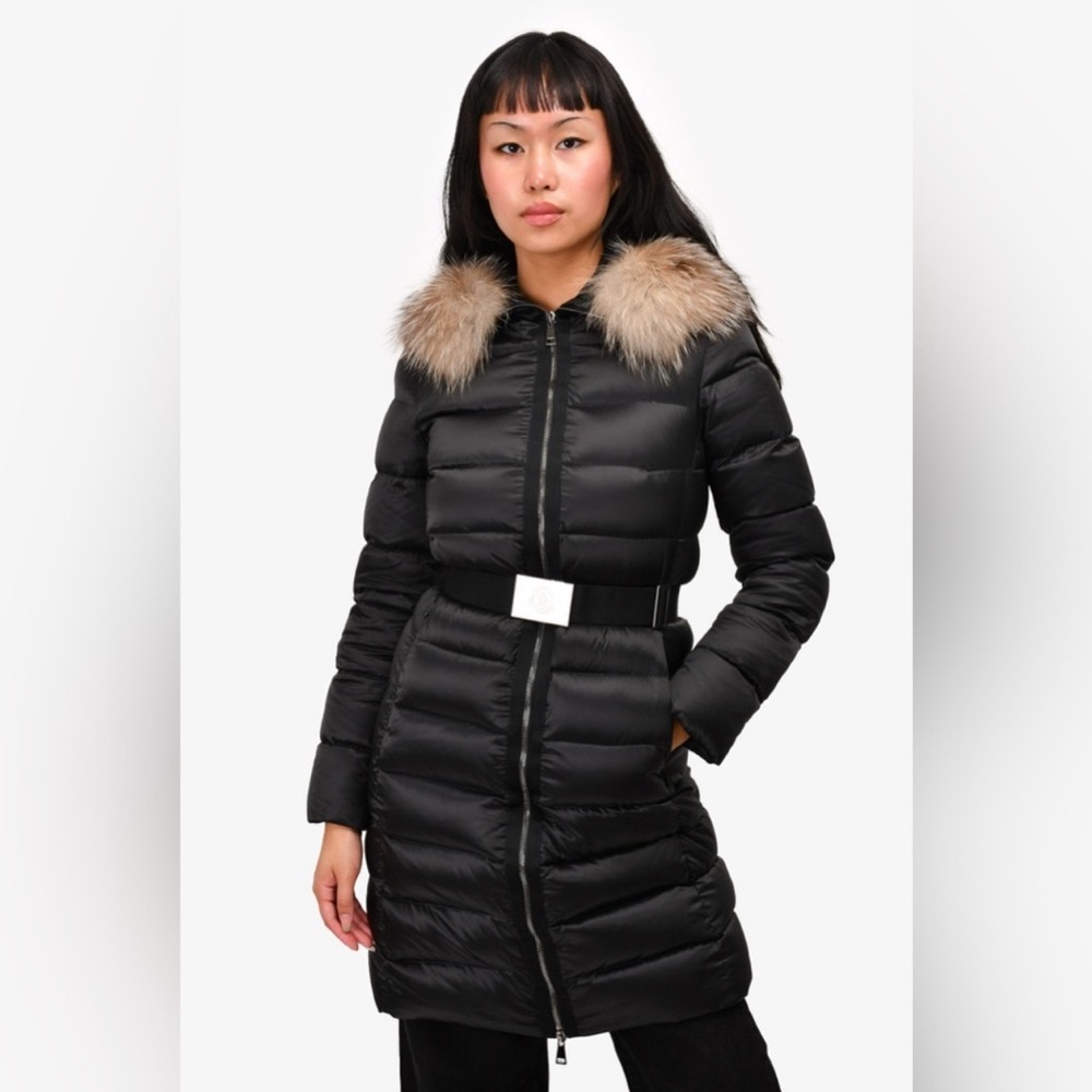 MONCLER BLACK TINUVIEL GIUBBOTTO FOX FUR HOODED DOWN COAT SIZE 3
